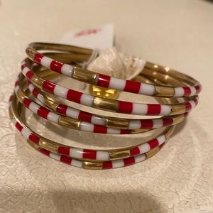 NWT red, white and gold set of 6 Budha Girl Veda Bangles